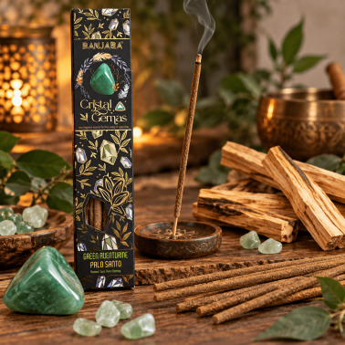 Crystal Incense Box with Green Aventurine and Palo Santo Gems - 12 Units (96 Sticks + 12 Gems)