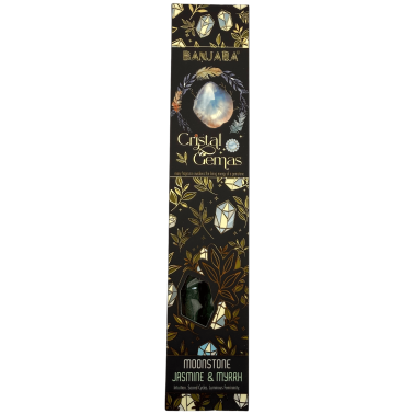 Caixa de Incenso de Cristal Banjara Moonstone - Jasmim e Mirra - Caixa com 12 unidades (96 varetas + 12 gemas)