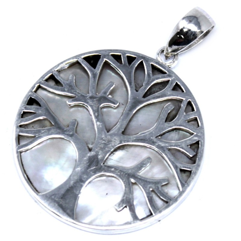 Pendentif Argent Arbre de Vie 30mm - Nacre-BIJOU ARBRE DE VIE EN ARGENT-HOSTENATURA