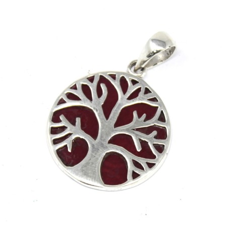 Pendiente de Plata Árbol de la Vida 22mm - Efecto Coral  - 1