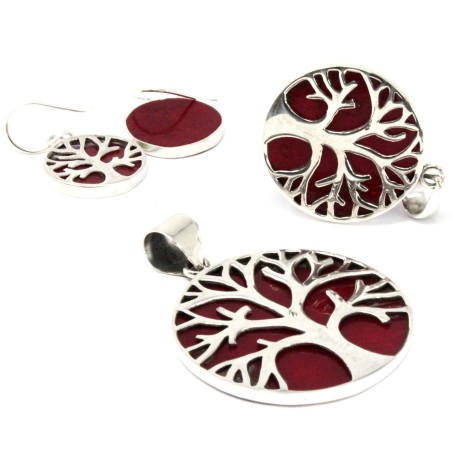 Pendiente de Plata Árbol de la Vida 22mm - Efecto Coral  - 2