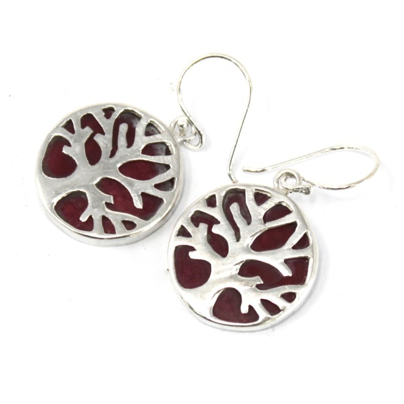 Silver Tree of Life Earrings 15mm - Coral Effect-SILVER TREE OF LIFE JEWEL-HOSTENATURA