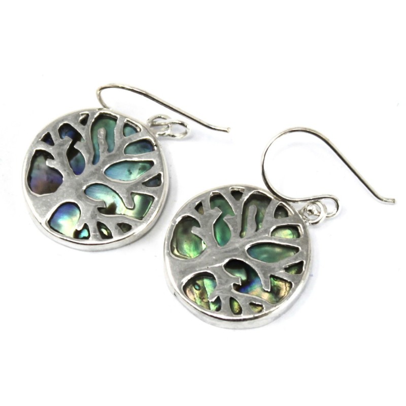 Silver Tree of Life Earrings 15mm - Abalone-SILVER TREE OF LIFE JEWEL-HOSTENATURA