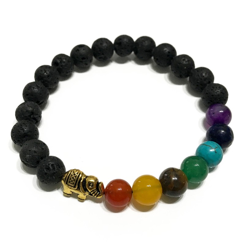 Bracciale Pietra Lavica - Elefante - Chakra-BRACCIALE IN PIETRA LAVICA-HOSTENATURA