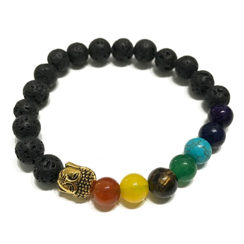 Bracciale in Pietra Lavica - Buddha - Chakra-BRACCIALE IN PIETRA LAVICA-HOSTENATURA