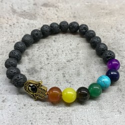 Pulsera de Piedra de Lava - Hamsa - Chakra - 4