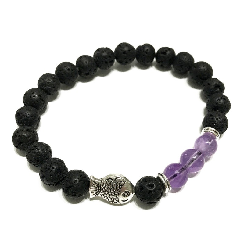 Lava Stone Bracelet - Fish - Amethyst-LAVA STONE BRACELET-HOSTENATURA