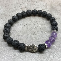 Pulsera de Piedra de Lava - Pescado - Amatista - 4