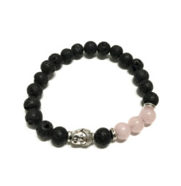 Pulsera de Piedra de Lava - Buda - Cuarzo Rosa