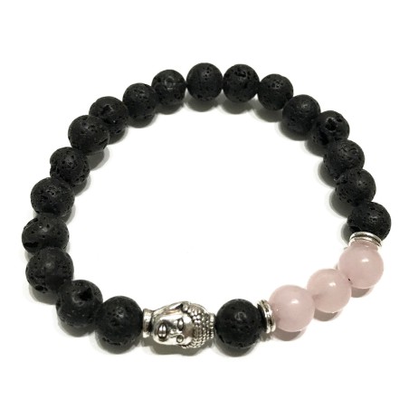 Pulsera de Piedra de Lava - Buda - Cuarzo Rosa  - 1