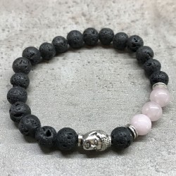 Pulsera de Piedra de Lava - Buda - Cuarzo Rosa - 4