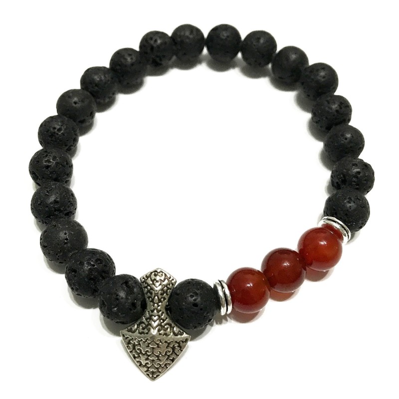 Lava Stone Bracelet - Axe - Carnelian-LAVA STONE BRACELET-HOSTENATURA