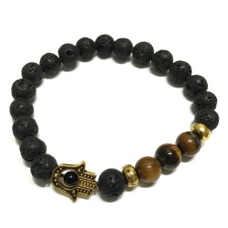 Armband aus Lavastein - Hamsa - Tigerauge