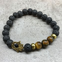 Pulsera de Piedra de Lava - Hamsa - Ojo de tigre - 4