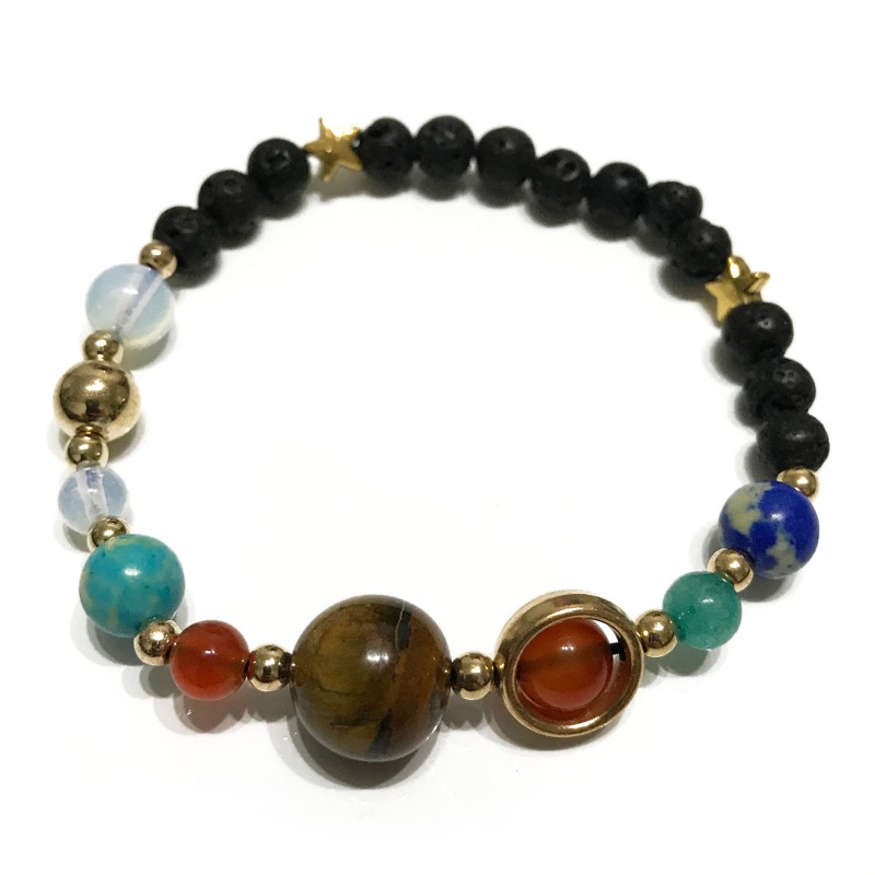 Lava Stone Bracelet - Solar System - Gold-LAVA STONE BRACELET-HOSTENATURA