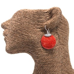 Silver and coral earrings - Classic disc