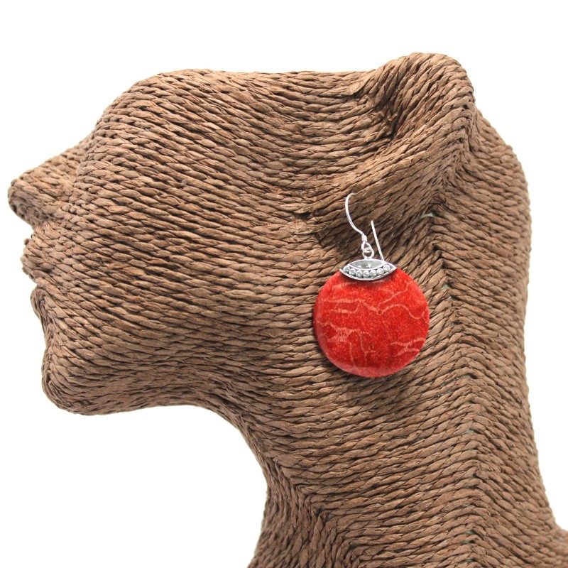 Silver and coral earrings - Classic disc-SILVER AND CORAL EARRINGS-HOSTENATURA