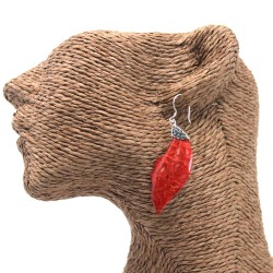 Boucles d’oreilles argent et corail - Feuilles tombantes