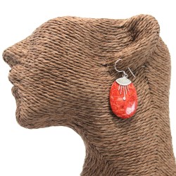 Silver and Coral Earrings - Oval