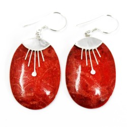 Pendientes de plata y coral - Oval - 2