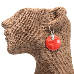 Silver and coral earrings - Disc decoration