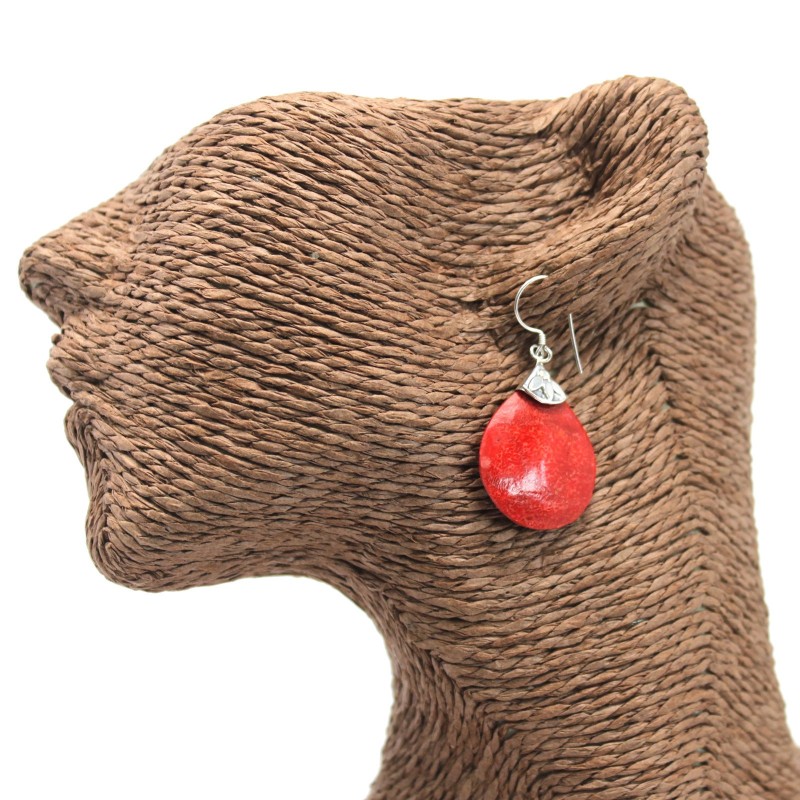 Silver and Coral Earrings - Ball Drops-SILVER AND CORAL EARRINGS-HOSTENATURA