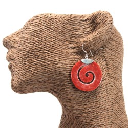 Silver and coral earrings - scrolling