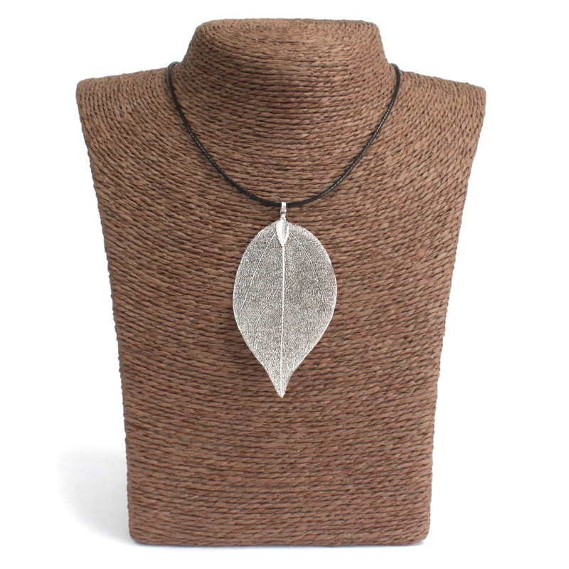 Necklace - Value Foil - Silver-LEAF-SHAPED JEWELS-HOSTENATURA