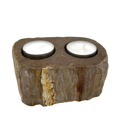 Portavelas de Madera Petrificada - Doble  - 11
