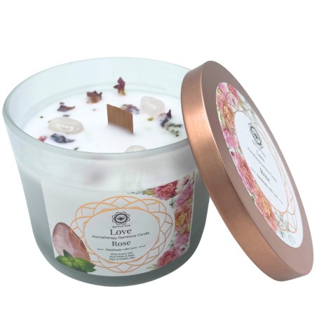 Vela de Soja de Rosa Y Piedra Preciosa Cuarzo Rosa - Amor  - 10