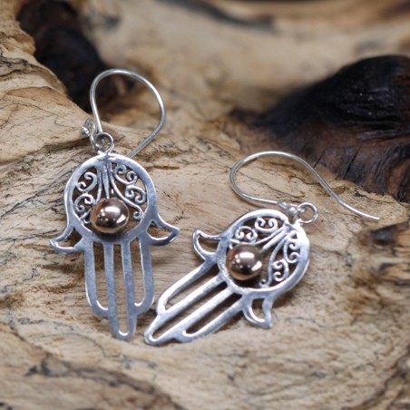 Pendiente de Plata y Oro - Hamsa  - 1
