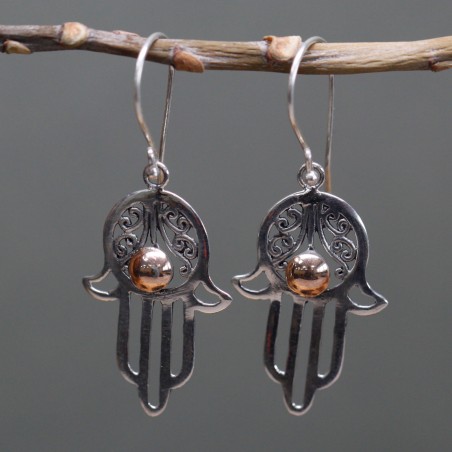 Pendiente de Plata y Oro - Hamsa  - 2