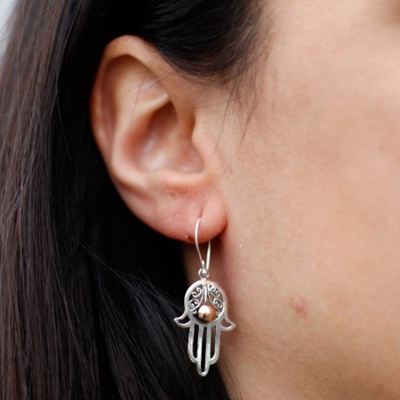 Pendiente de Plata y Oro - Hamsa  - 3