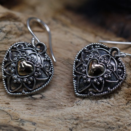 Pendiente de Plata y Oro - Corazones de Mandala  - 2