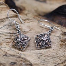 Silver and Gold Earring - Square Drop