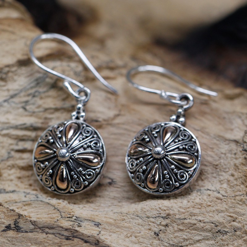 Silver and Gold Earring - Classic Round-BALI SILVER EARRINGS AND BRACELETS-HOSTENATURA