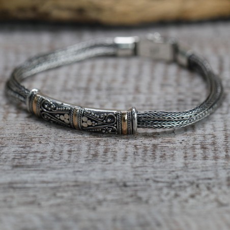 Pulsera de Plata y Oro - Cadena Gemela Unisex  - 3