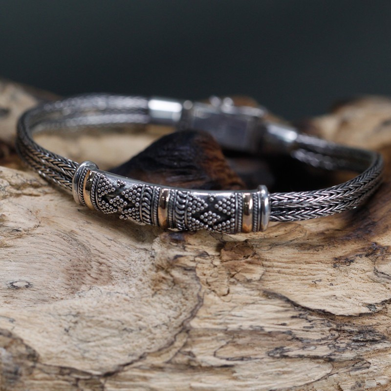 Silber und Gold Armband - Unisex Kette Unikat-OHRRINGE UND ARMBÄNDER AUS BALI-SILBER-HOSTENATURA