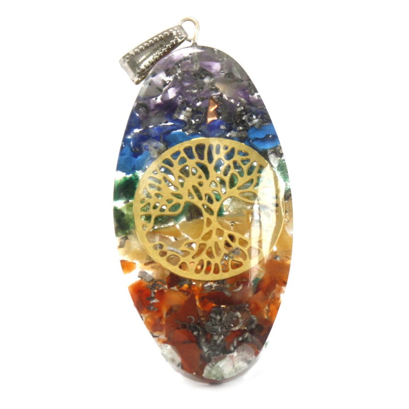 Orgonite Pendant - Chakra Oval Stone with Tree-ORGANITE PENDANTS-HOSTENATURA