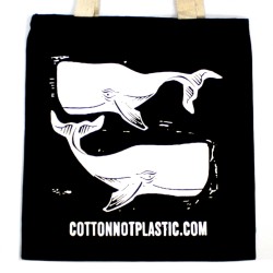 Lrg Black 8oz cotton bag 38x42cm - WHALES - WHITE