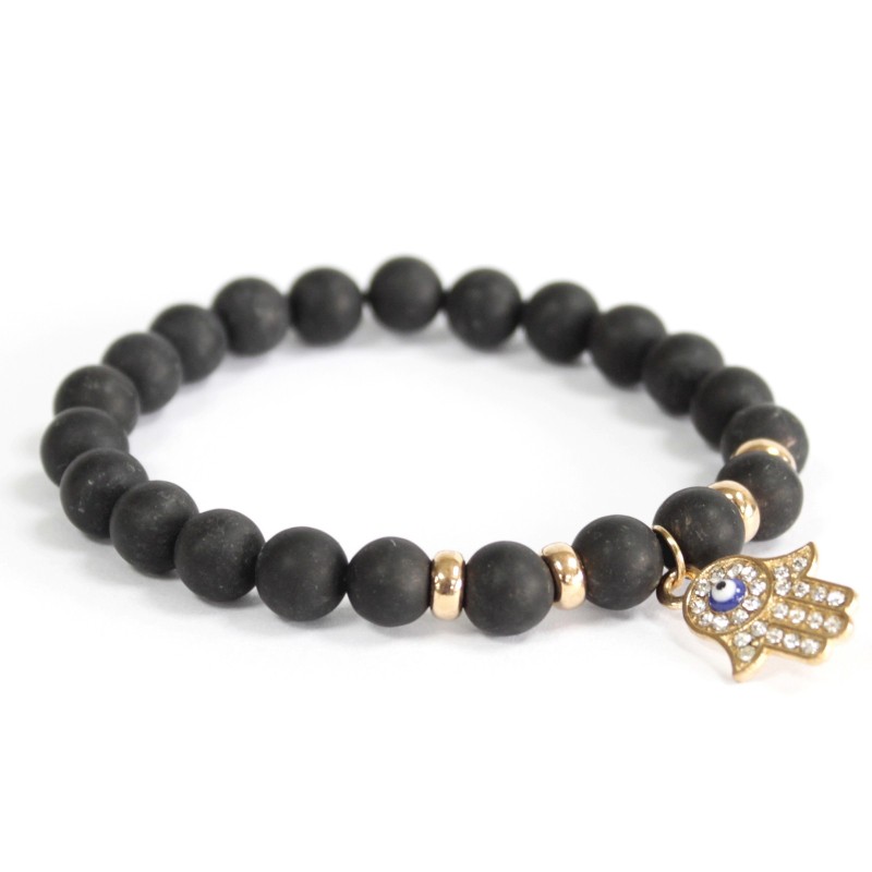 Agate noire Hamsa-BRACELETS COLLIER PIERRES GEMMES-HOSTENATURA