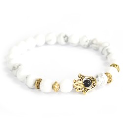 Hamsa de oro / piedra blanca - pulsera de piedras preciosas - 1