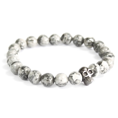 Pulsera Calavera de peltre ágata gris  - 1