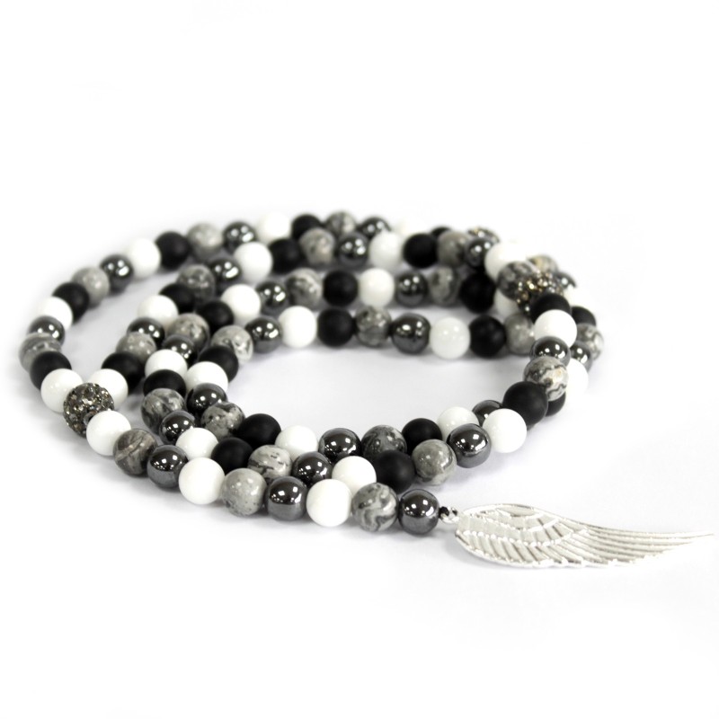 Grey Agate Angel Wing - Necklace-BRACELETS NECKLACES GEMSTONES-HOSTENATURA