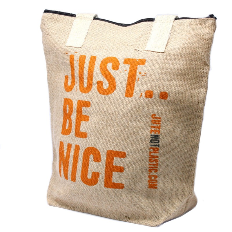 Eco-friendly jute bag - Just be nice - (4 assorted designs)-ECOLOGICAL JUTE BAGS-HOSTENATURA