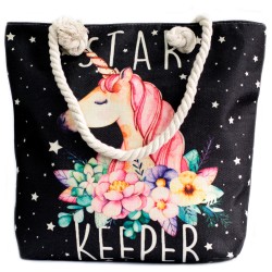 Borsa shopper con manico in corda - unicorno