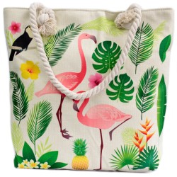 Bolsa de compras com alça de corda - flamenco tropical