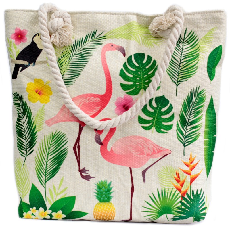 Shopper bag with rope handle - tropical flamenco-STRING BAGS-HOSTENATURA