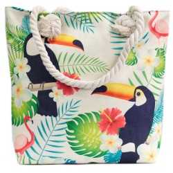 Geantă shopper cu mâner de frânghie - tucan tropical