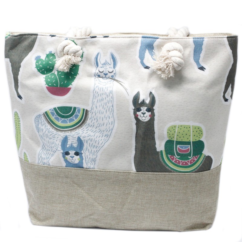 Shopper bag with rope handle - Llamas-STRING BAGS-HOSTENATURA